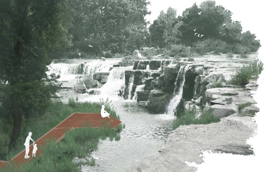 Les abords de la chute  de la rivi&egrave;re Saint-Louis : d&rsquo;un arri&egrave;re-plan marginalis&eacute; &agrave; un paysage habit&eacute;