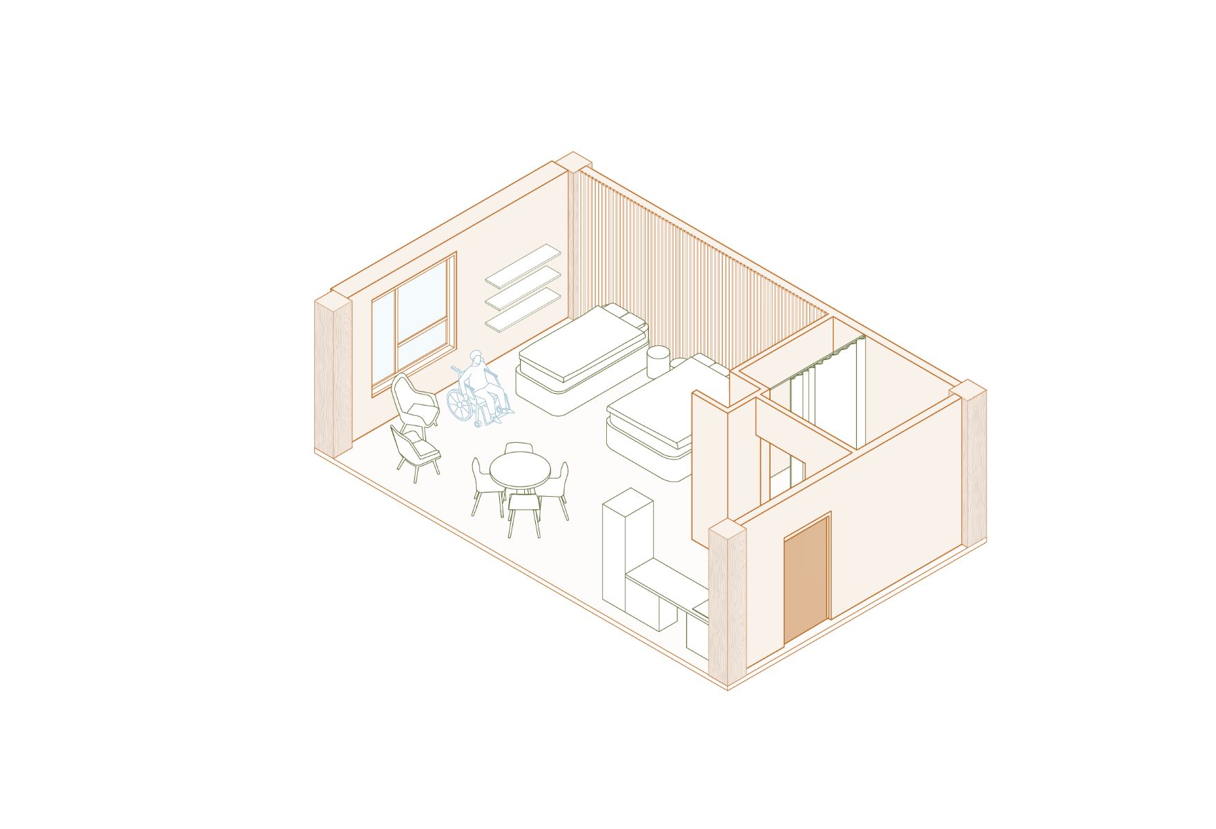 chambre double adapt&eacute;e avec cuisinette