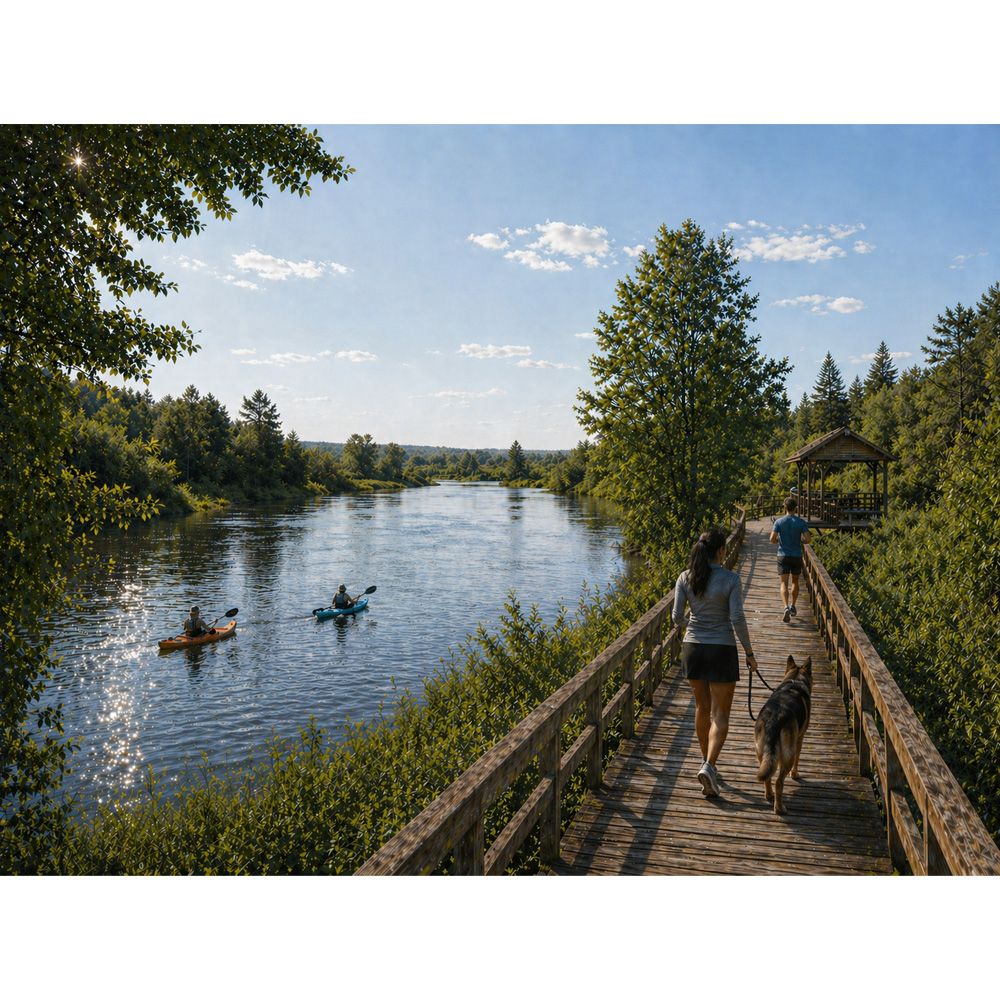 Un parcours pagayable continu et un sentier riverain favorisant l'acc&egrave;s &agrave; la rivi&egrave;re et le dynamisme r&eacute;cr&eacute;otouristique