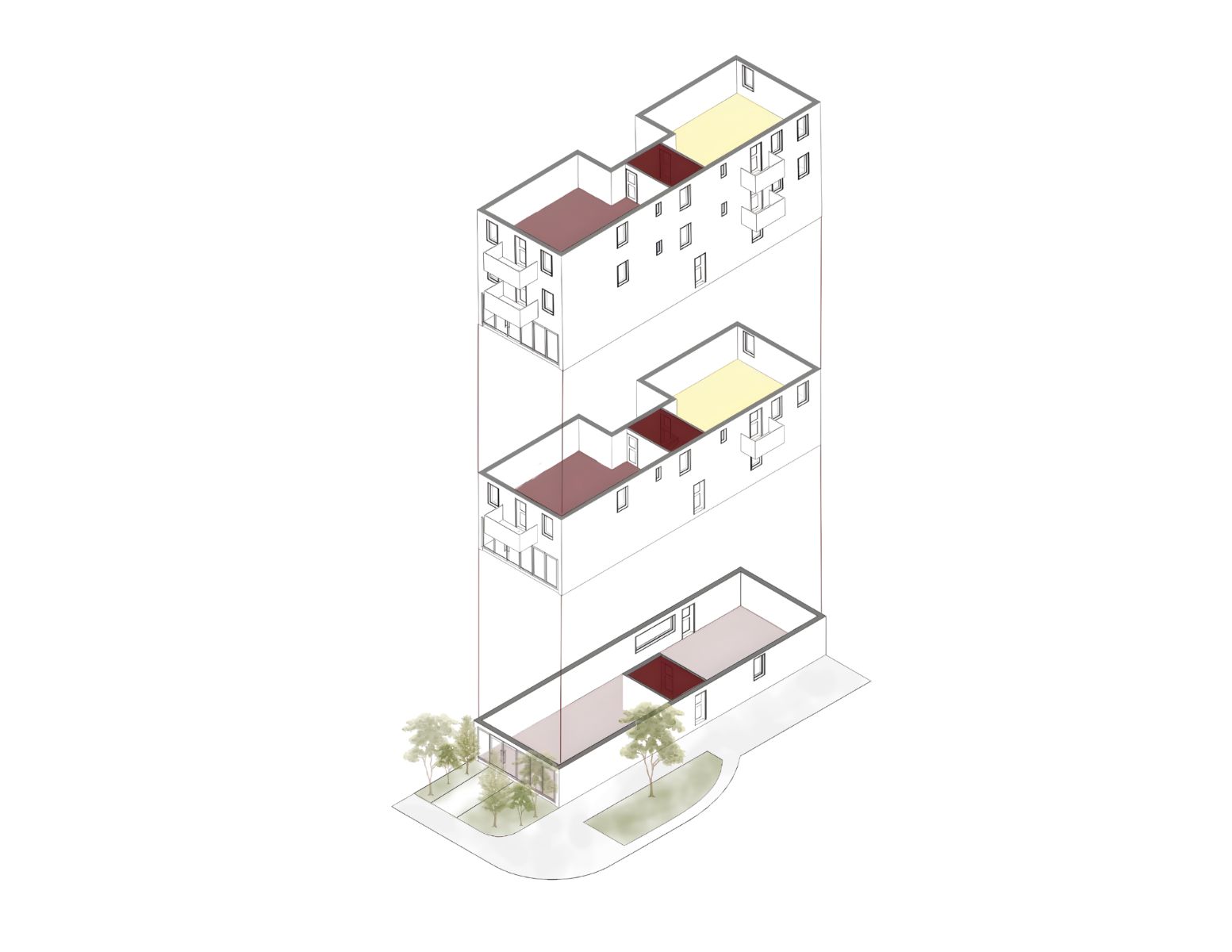 Axonom&eacute;trie du b&acirc;timent et contexte d'implantation