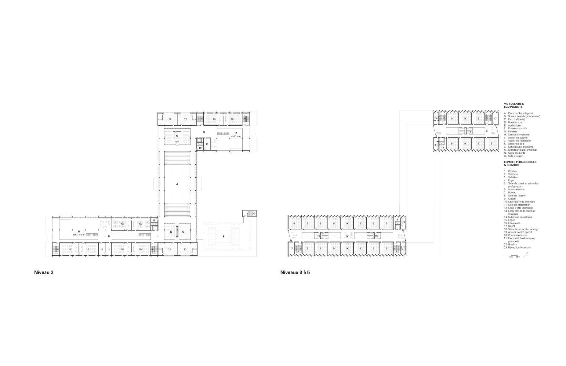 Plans niveaux 2 et 3 &agrave; 5