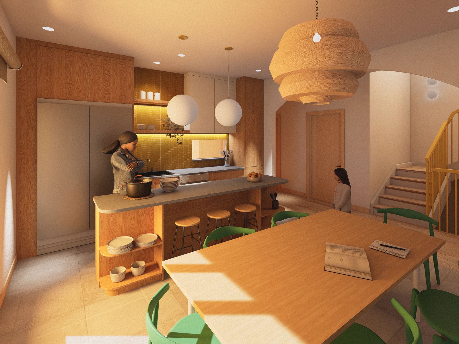 Rendu cuisine et salle-&agrave;-manger