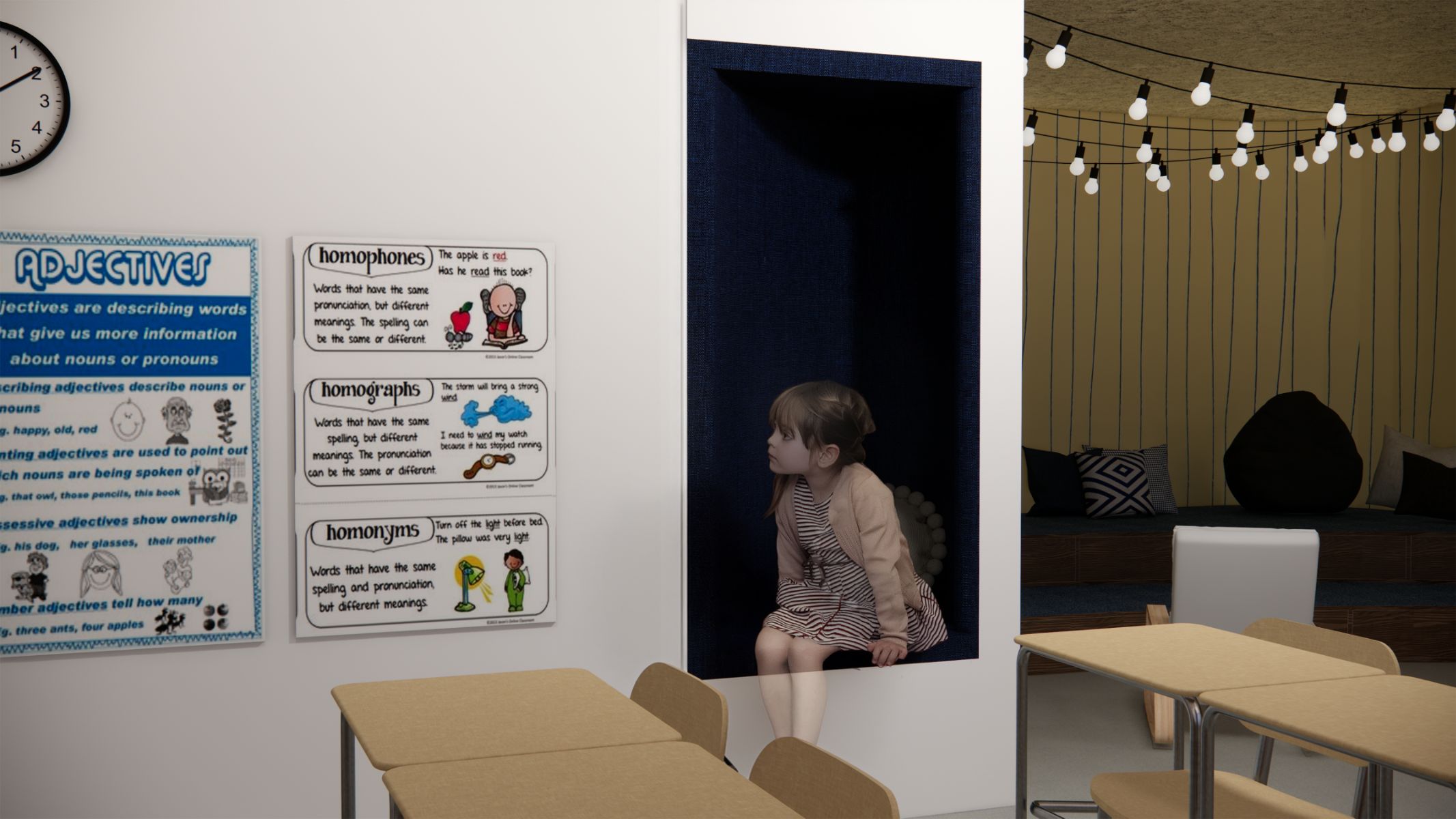 L'espace de retrait dans la classe permet &agrave; l'enfant de se retirer sans sortir du contexte d'apprentissage