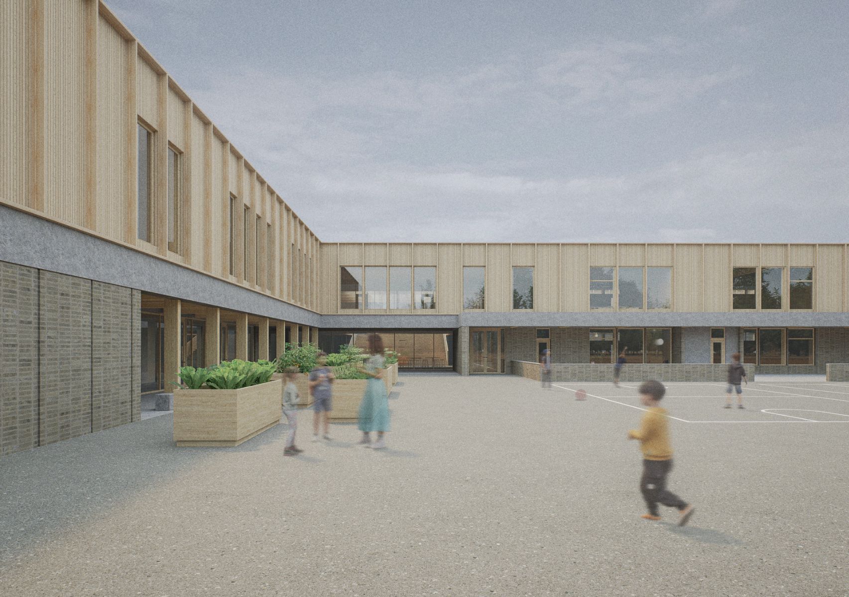 Vue de la cour d'&eacute;cole