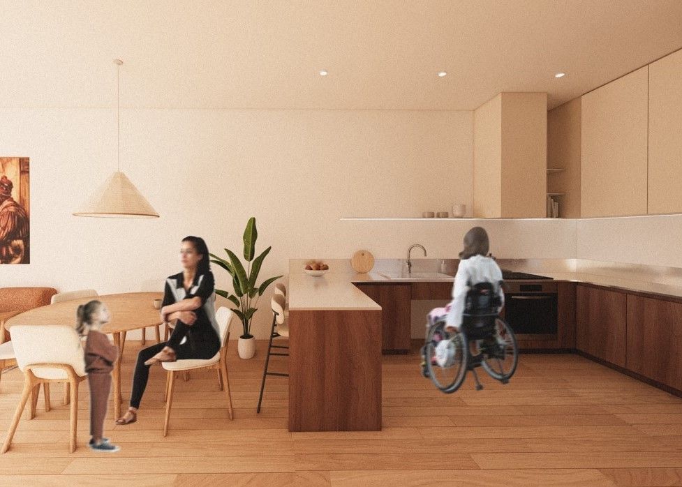 Cuisine et salle &agrave; manger d'un logement &ndash; espace neutre favorisant l&rsquo;appropriation des habitant.e.s