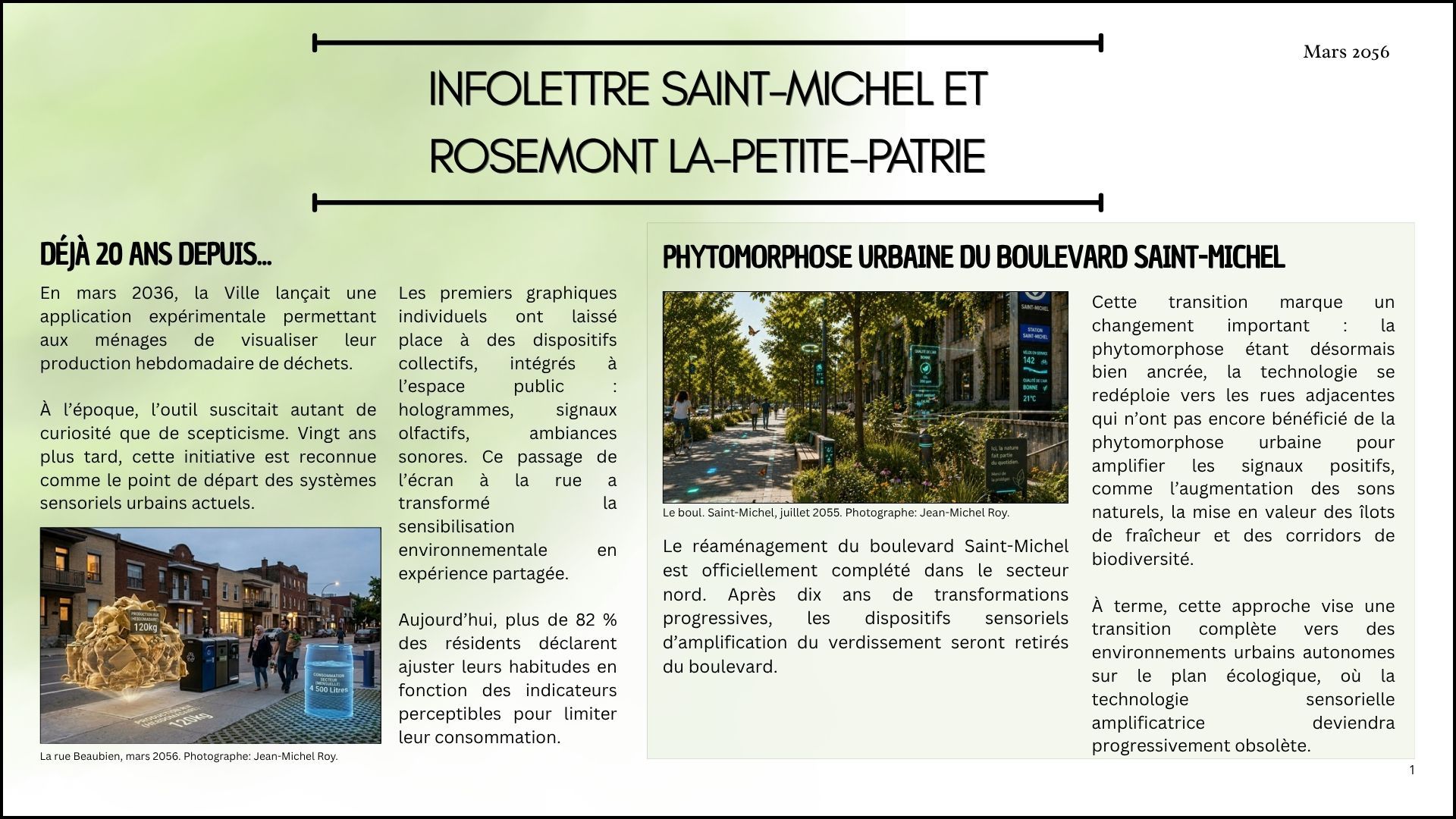 Page 1 de l'Infolettre, mars 2056