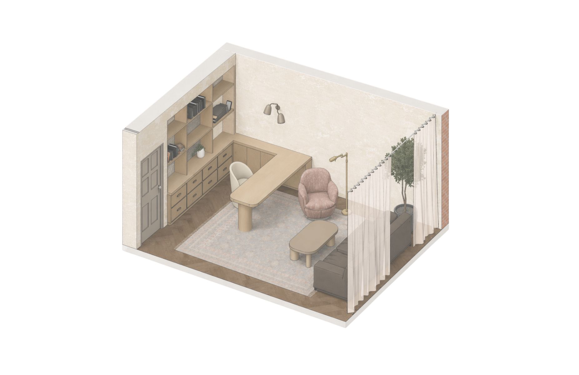 Bureau de th&eacute;rapie au sous-sol