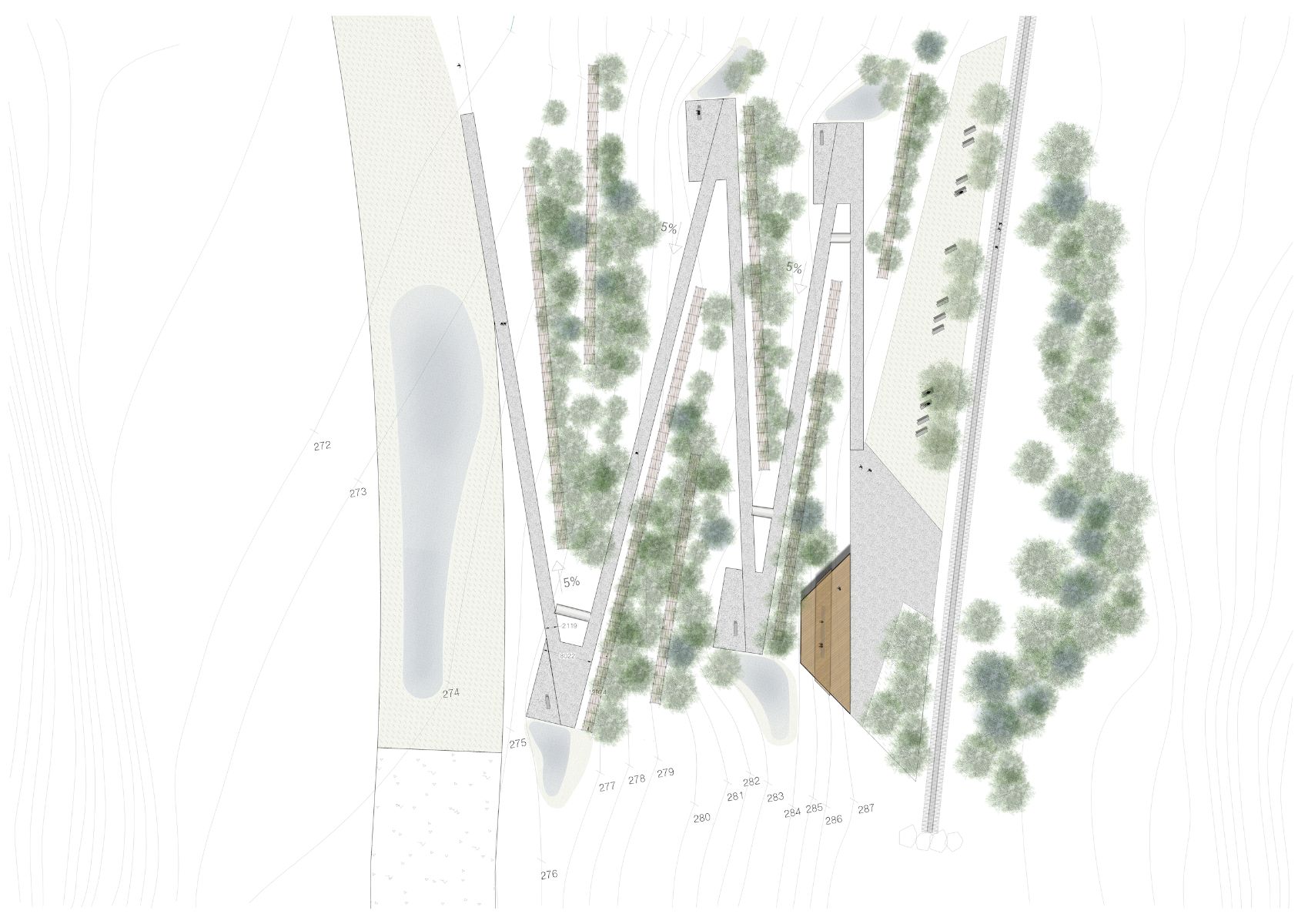 La promenade M&eacute;moire assure une connexion entre le p&ocirc;le d'accueil et le nouveau belv&eacute;d&egrave;re par une rampe d'acc&egrave;s.