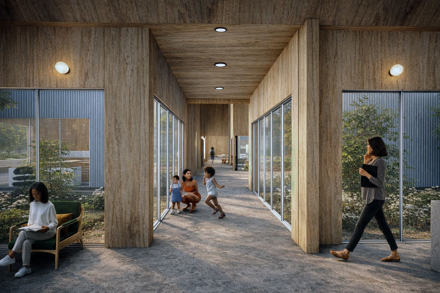 Relation avec la nature et chaleur de la mat&eacute;rialit&eacute; int&eacute;rieure et de la structure de bois