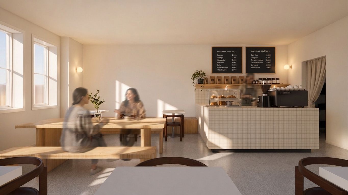 Caf&eacute; social. Lieu ouvert au public favorisant les &eacute;changes entre r&eacute;sidentes et communaut&eacute;.