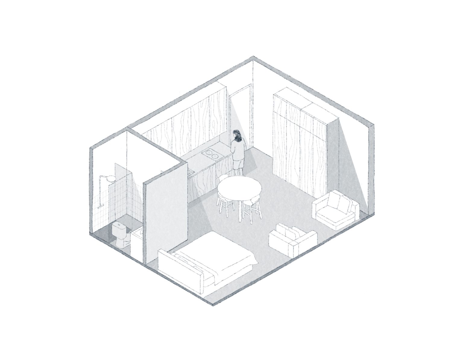 Axonom&eacute;trie  d'une chambre (22m&sup2;)