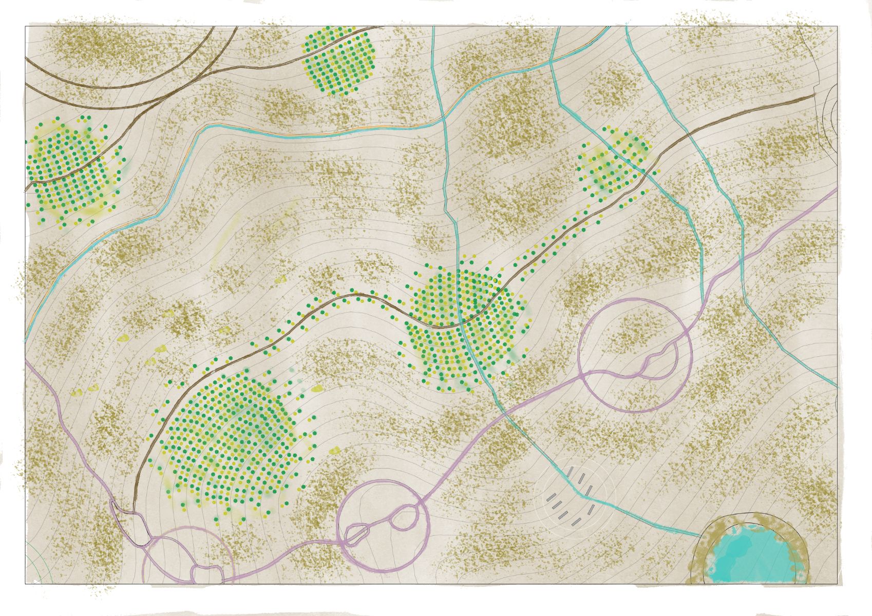 Plan rapproch&eacute; : chemin de l'eau ancestral