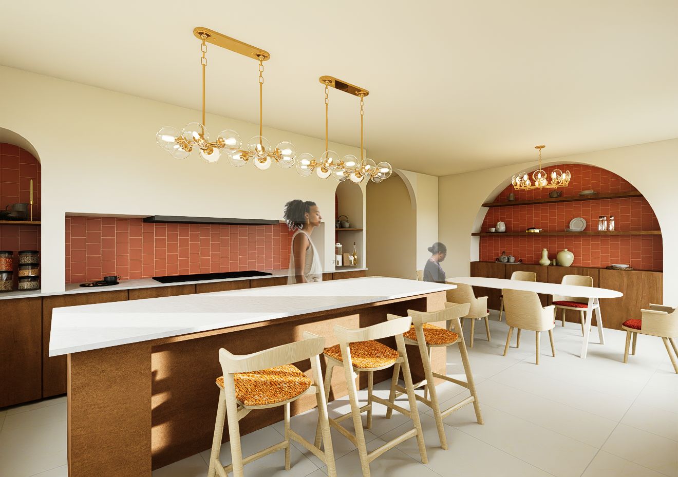 Perspective de la cuisine et de la salle &agrave; manger